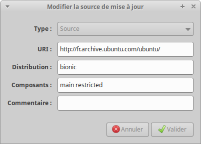 Modifier la source de mise a jour 001